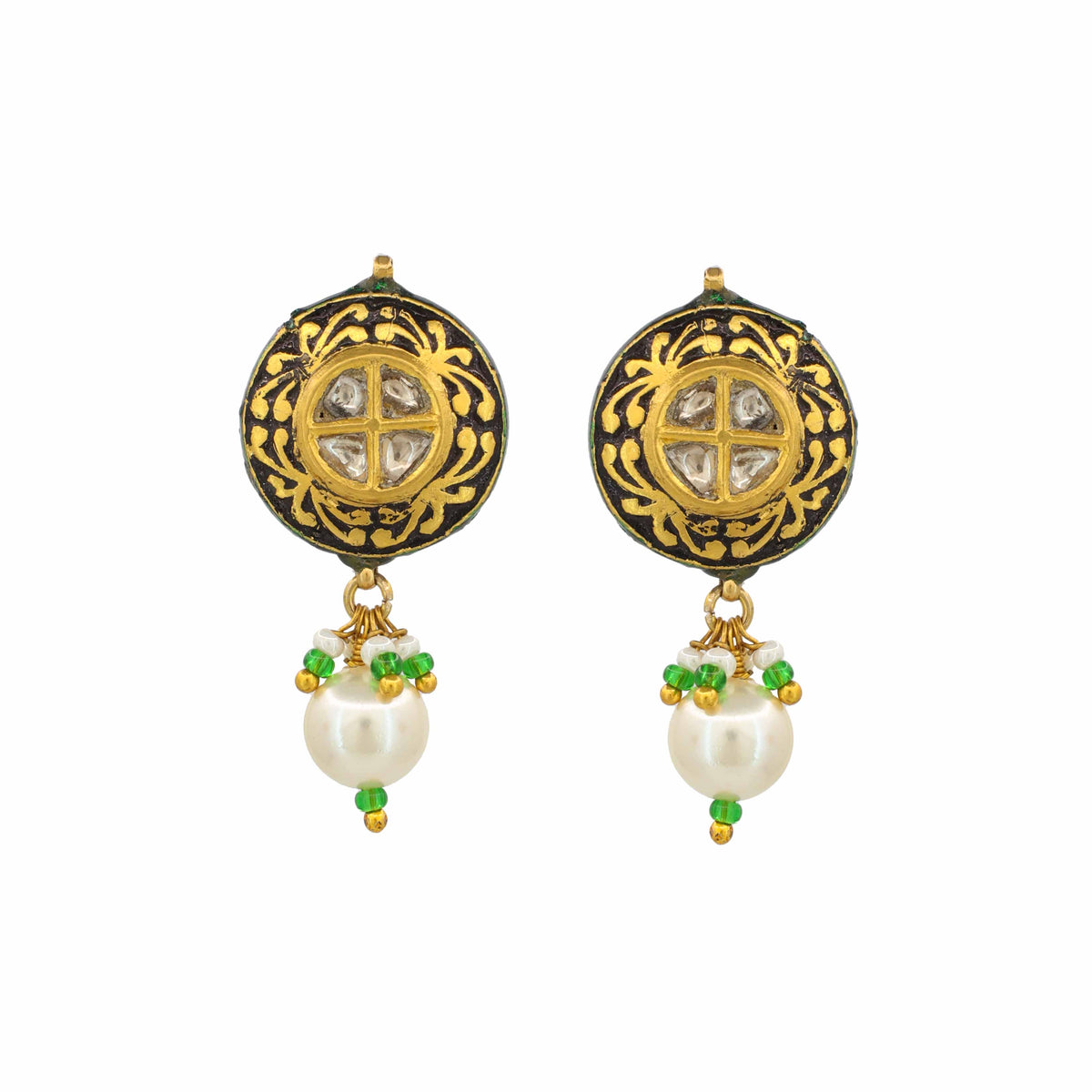 Traditional Gold and Polki Earring with Pearl Drops