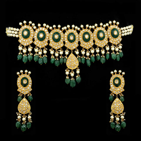 Green Stone Polki Choker Necklace Set
