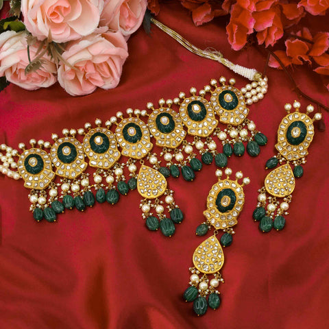 Green Stone Polki Choker Necklace Set