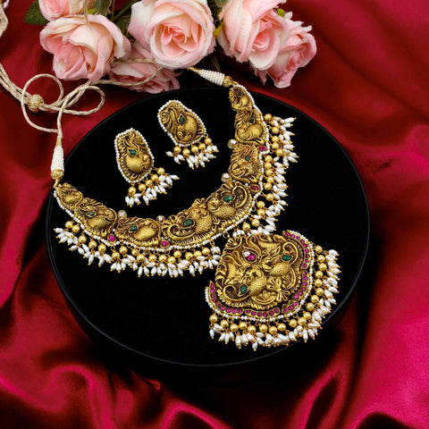 South Peacock Designed Gold Necklace Set (Hallmark-91.6)