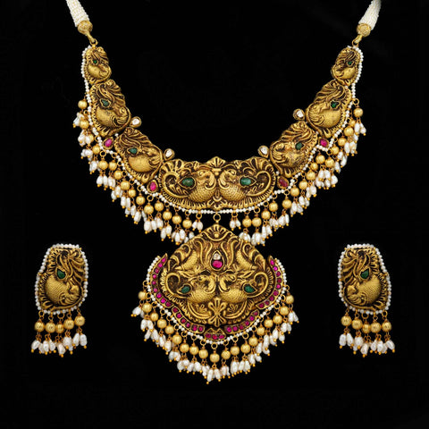 South Peacock Designed Gold Necklace Set (Hallmark-91.6)