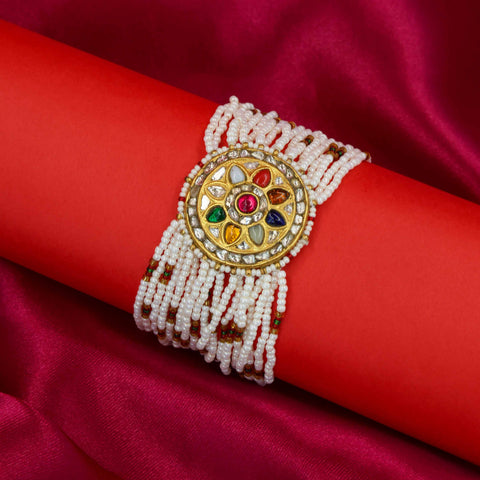 Blissful Navratna Gold Polki Diamond Bracelet