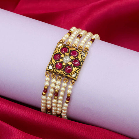 Floral Polki Diamond and Pearl Bracelet
