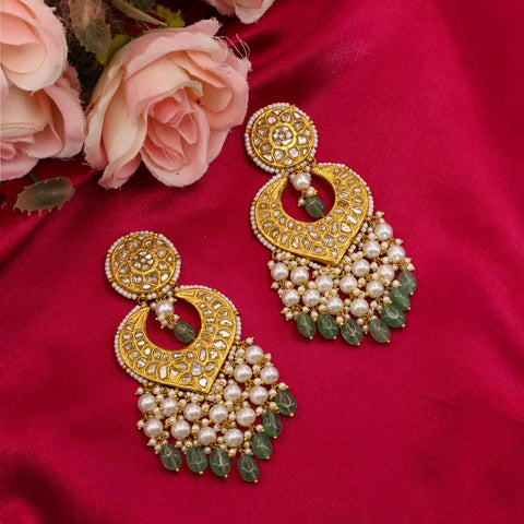 Unique Heart Shape Designed Polki & Emerald Chand Baali Earring