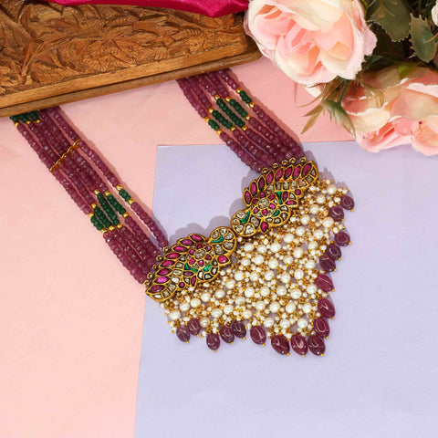 Peacock Feather Polki Pendant Necklace
