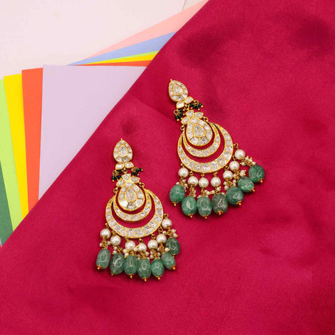 Bridal Chandbali Earrings - Polki, Emerald & Pearl