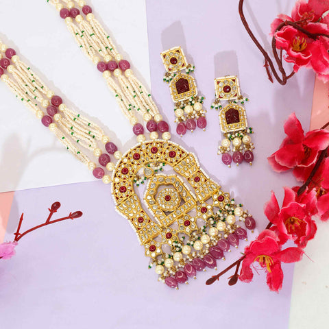 Royal Ruby Polki Temple Pendant Set  (Hallmark-91.6)