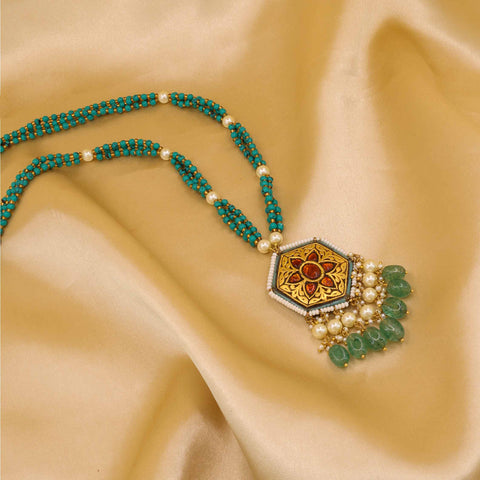 Gold & Garnet Hexagonal Pendant Necklace