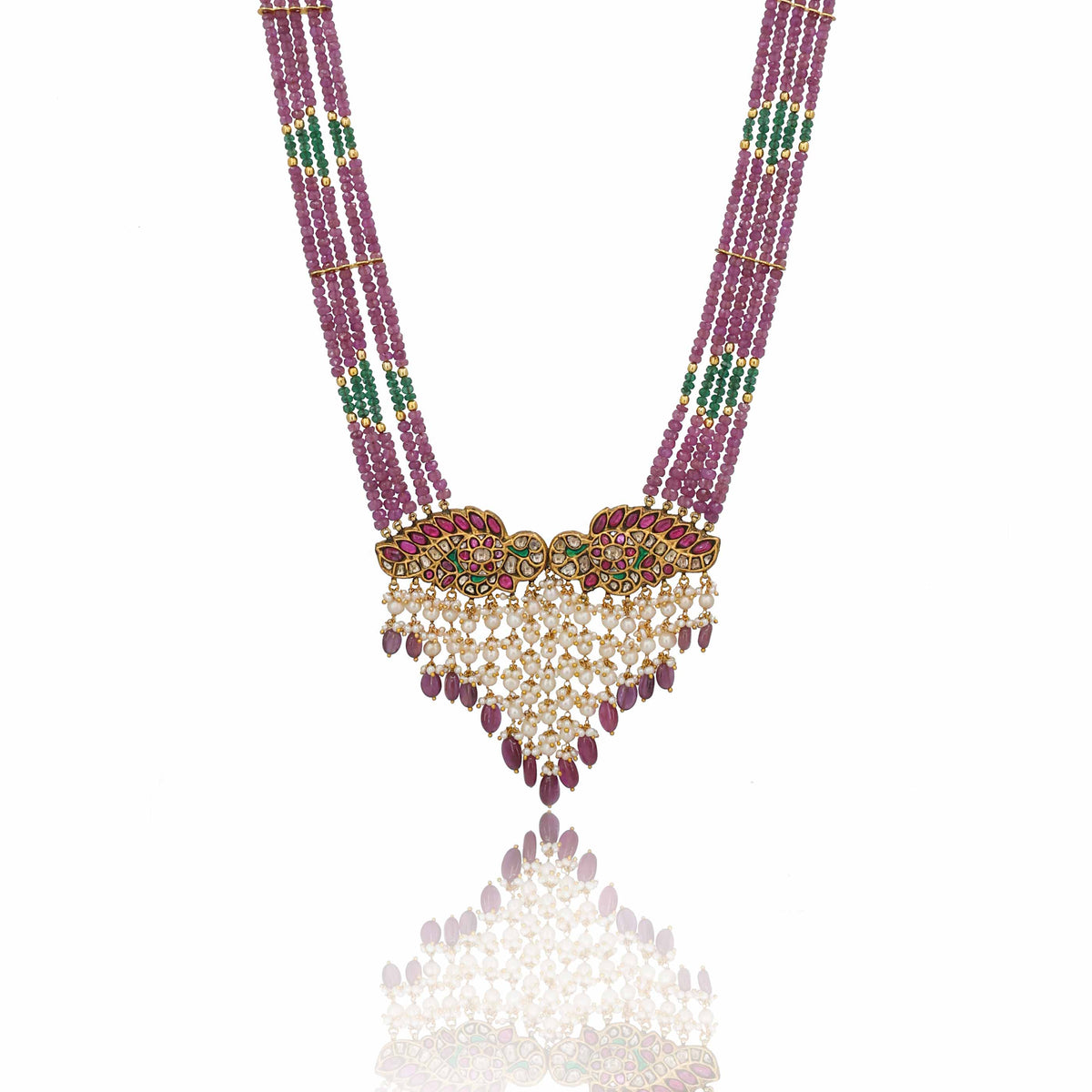 Peacock Feather Polki Pendant Necklace