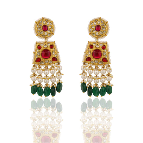 Gold Navratna Polki Diamond Choker Set with Pearl & Emerald Drops