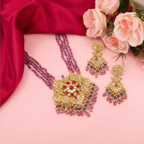 Indira Polki Diamond Pendant Set