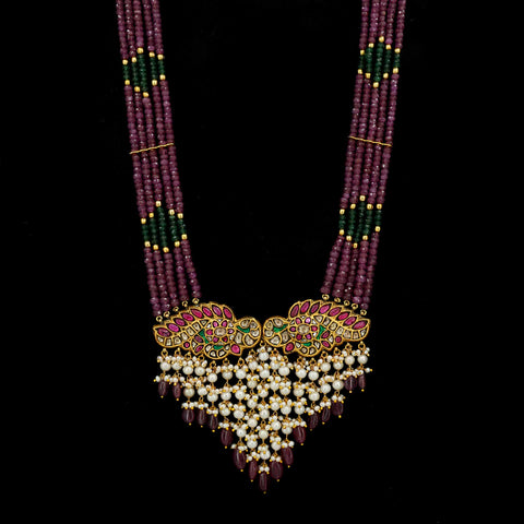 Peacock Feather Polki Pendant Necklace