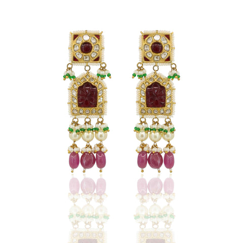 Royal Ruby Polki Temple Pendant Set  (Hallmark-91.6)