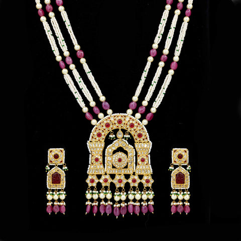 Royal Ruby Polki Temple Pendant Set  (Hallmark-91.6)