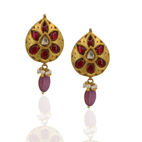 Regal Gold-Plated Syndicate Polki & Glass-Filled Ruby Pendant Set