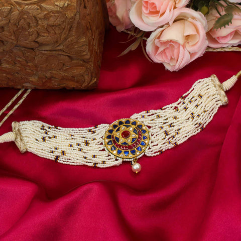 Traditional Polki Diamond and Pearl Choker Necklace