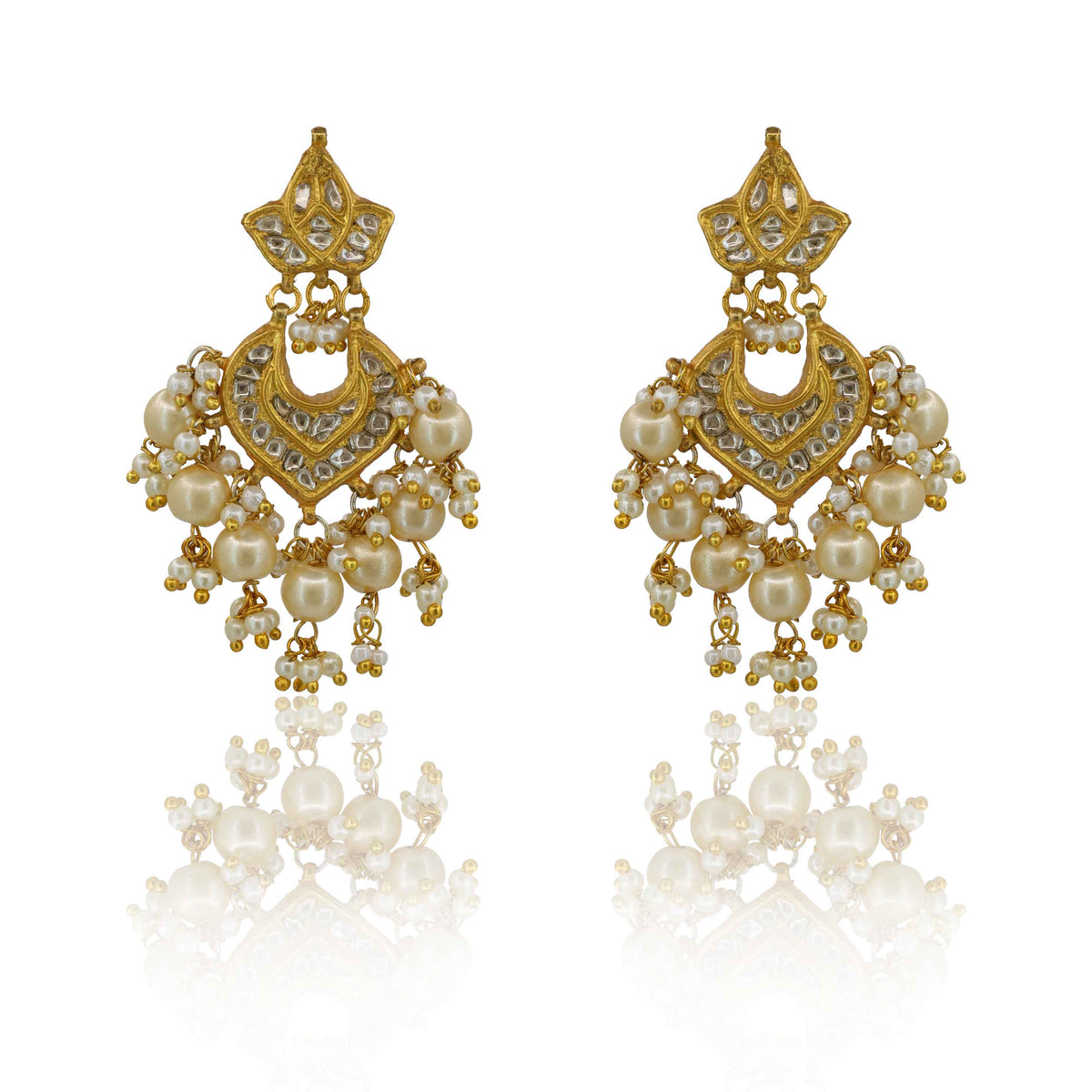 Grand Polki & Pearl Cluster Chandbaali Earring