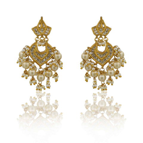 Grand Polki & Pearl Cluster Chandbaali Earring