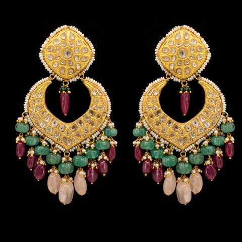 Polki & Multi-Gemstone Chandbali Drop Earrings