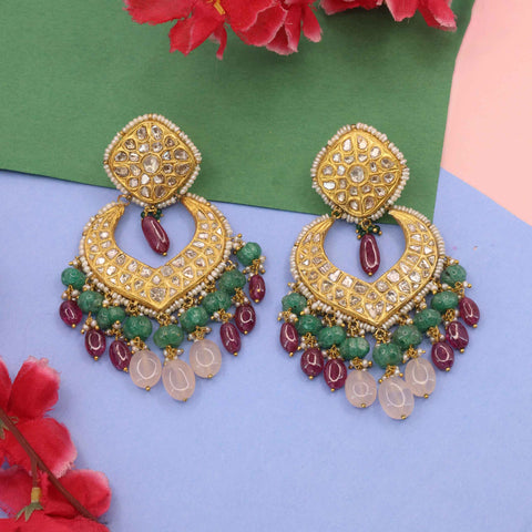 Polki & Multi-Gemstone Chandbali Drop Earrings