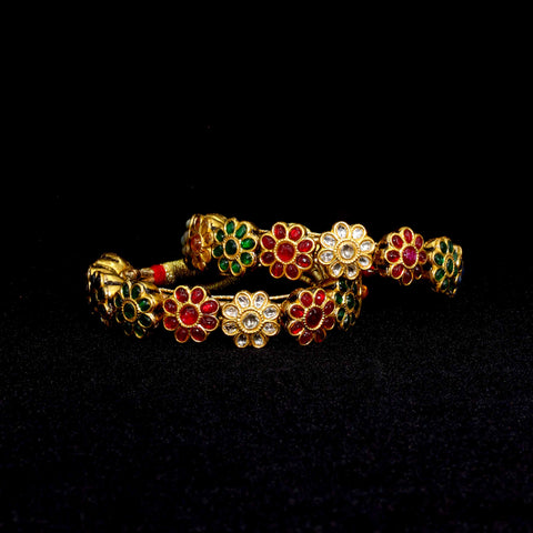 Multi-Gemstone Flower Bracelets Ponchi Pair