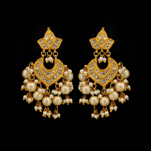 Grand Polki & Pearl Cluster Chandbaali Earring