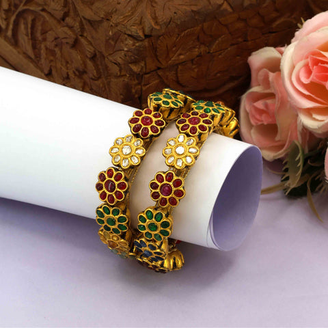 Multi-Gemstone Flower Bracelets Ponchi Pair