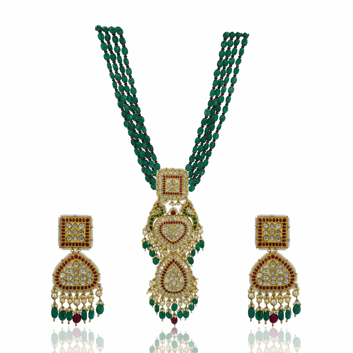 Mayur Mohini Polki Diamond Pendant Set