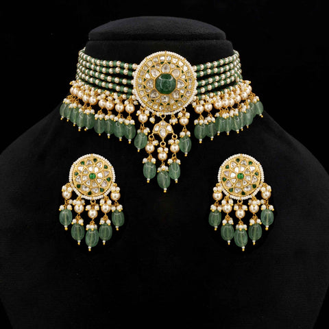 Gold Syndicate Polki & Emerald Choker Set with Pearl Accents