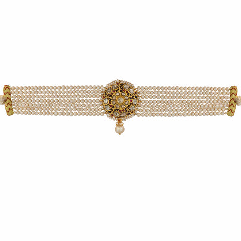Polki and Pearl Choker with Gold Chitai Work Necklace( 91.6 Hallmark)
