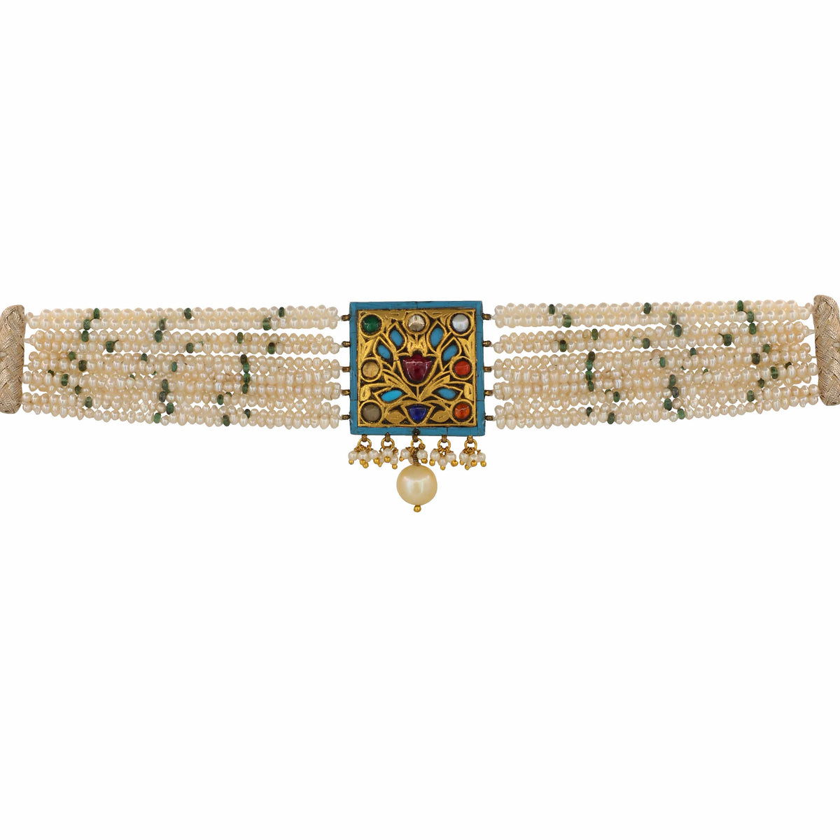Traditional Gold Choker with Gemstone Pendant