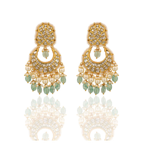 Polki Diamond & Emerald Drop Choker Necklace Set