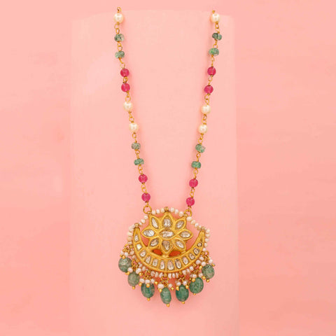 Gold Polki Crescent Pendant Necklace