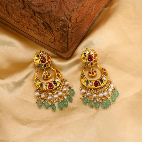 Colorful Navratna & Emerald Drop Earrings Chandbaali