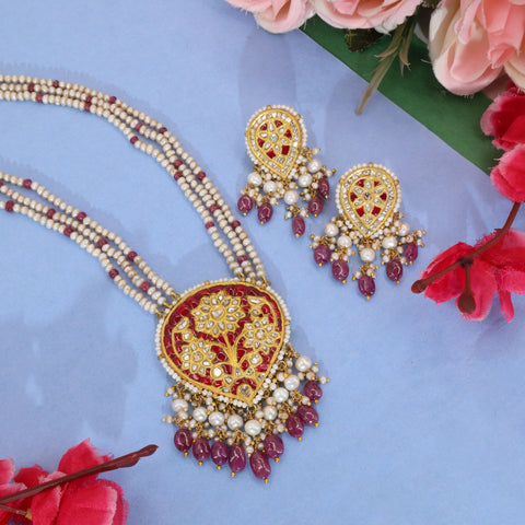 Polki & Ruby Heritage Necklace Set in Gold