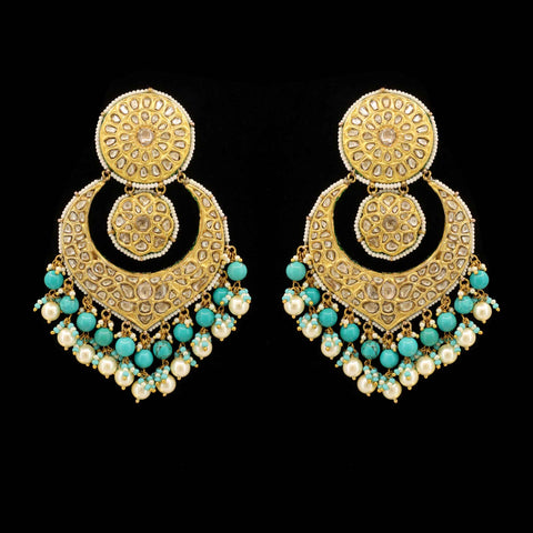 Shehnai Turquoise & Pearl Polki Chandbali