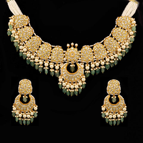 Polki Diamond & Emerald Drop Choker Necklace Set