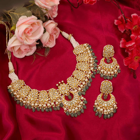 Polki Diamond & Emerald Drop Choker Necklace Set