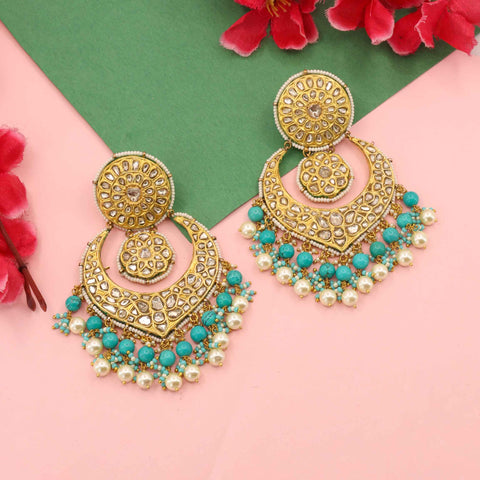 Shehnai Turquoise & Pearl Polki Chandbali