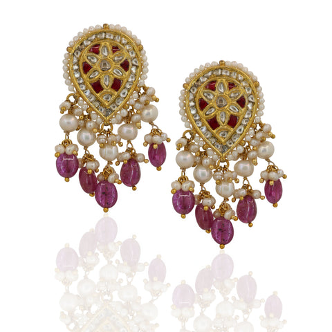 Polki & Ruby Heritage Necklace Set in Gold