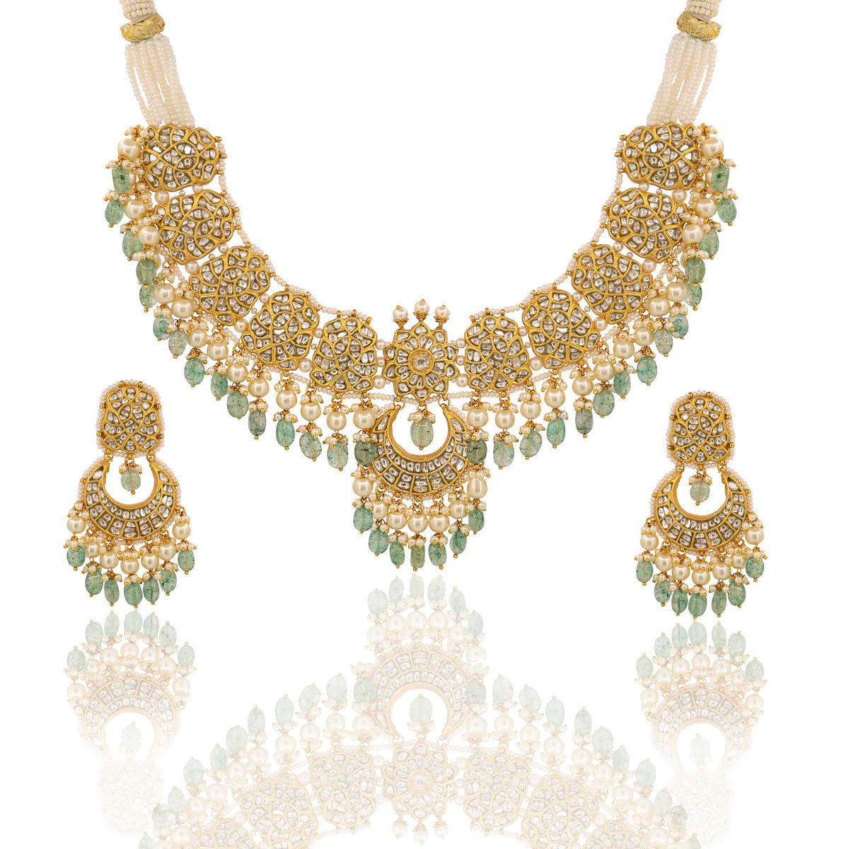 Polki Diamond & Emerald Drop Choker Necklace Set