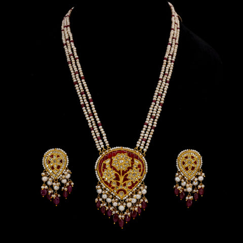 Polki & Ruby Heritage Necklace Set in Gold