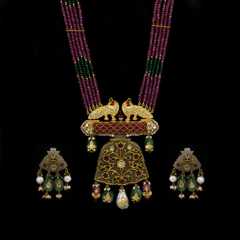 Peacock and Floral Carving Pendant Set