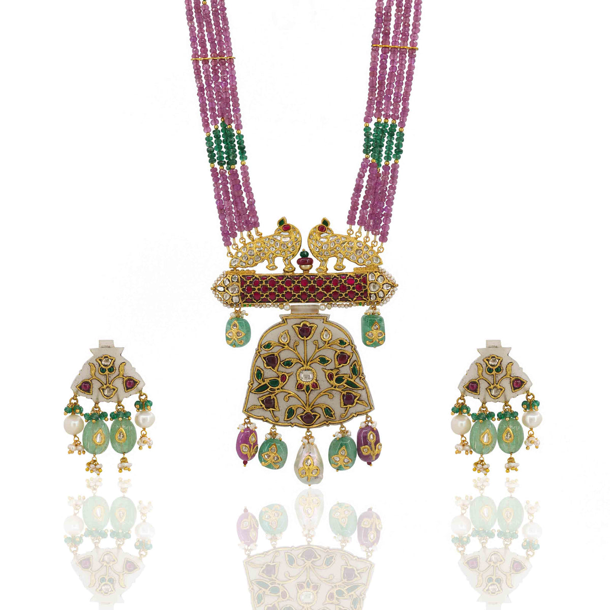 Peacock and Floral Carving Pendant Set
