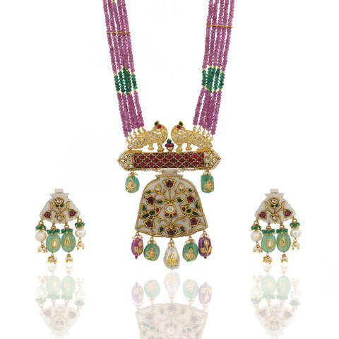 Peacock and Floral Carving Pendant Set