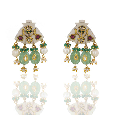 Peacock and Floral Carving Pendant Set