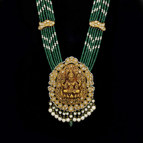 “Divine Laxmi Temple Gold & Polki Pendant Necklace”