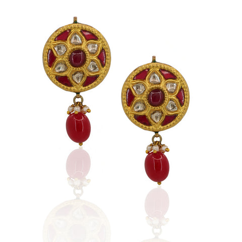 Imperial Navratna & Polki Diamond Floral Pendant Set