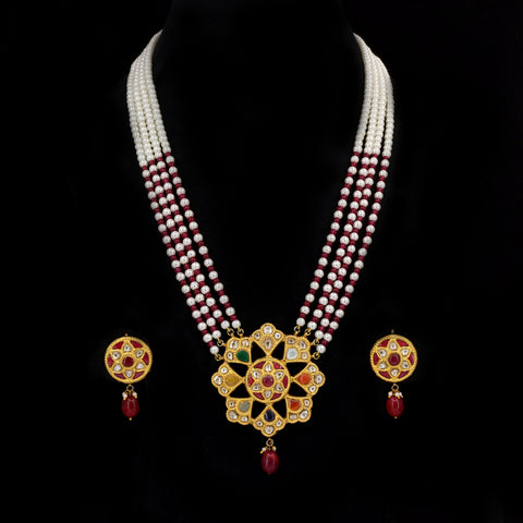 Imperial Navratna & Polki Diamond Floral Pendant Set